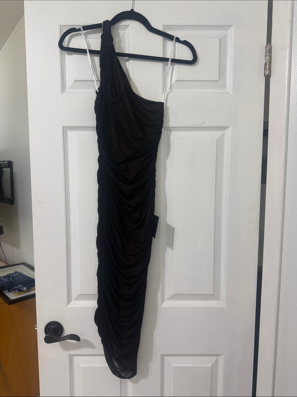 Lulu's Black One-Shoulder Ruched Cocktail Dress